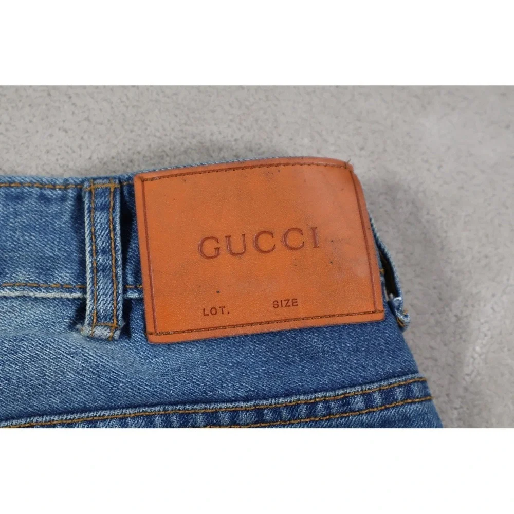 Gucci Snake Flower Embroidered Straight Leg Jeans Medium Wash Blue Denim Womens